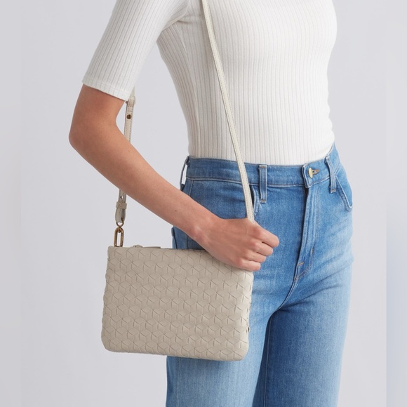 Madewell Handbags - Madewell Cream Woven Crossbody Clutch with Gold Accents